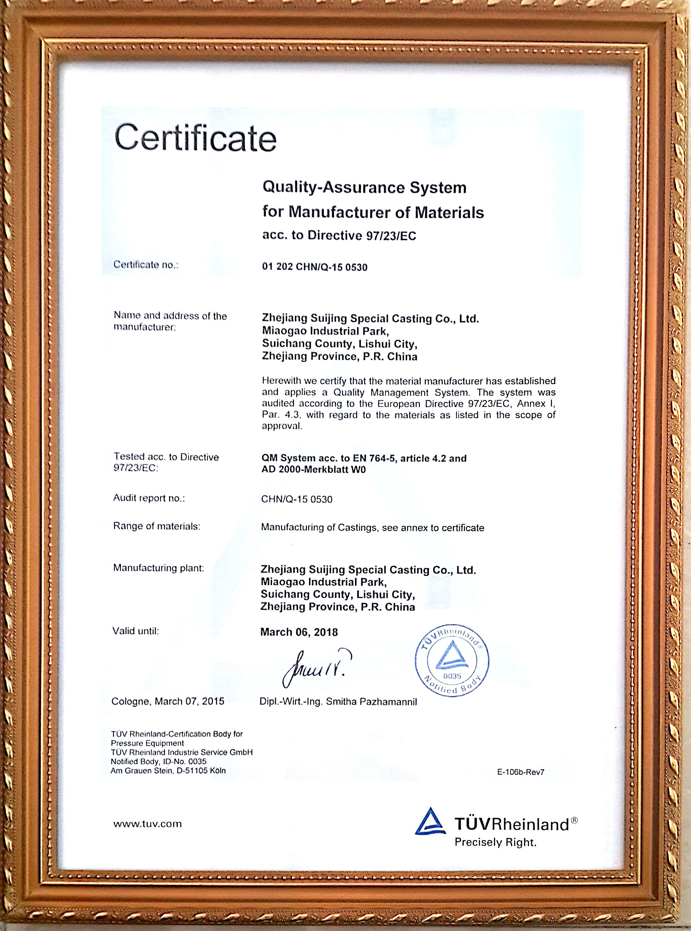Китай Ningbo Suijin Machinery Technology Co.,Ltd Сертификаты